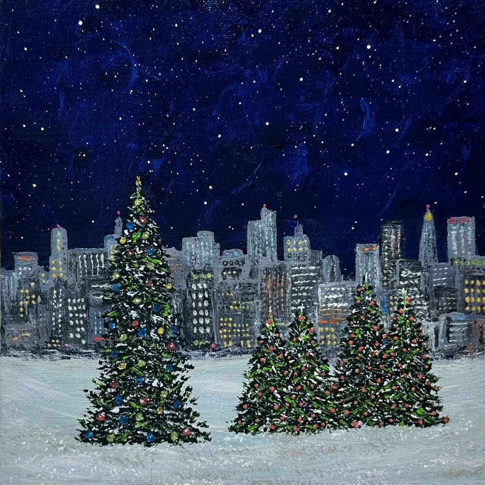 Christmas in the City: Unique 8" x 8" Acrylic Holiday Art
